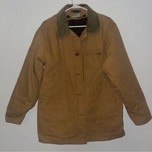 L.L. Bean Womens Barn Chore Coat Khaki Size L flannel Lined western fisherman